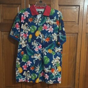 Hustle Gang Red Collar Tropical Polo size Large
